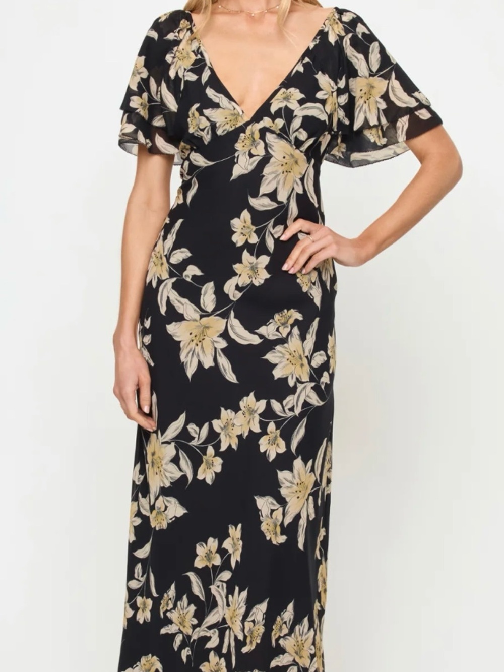 l*space Black Maxi Dress with Cream Floral Print